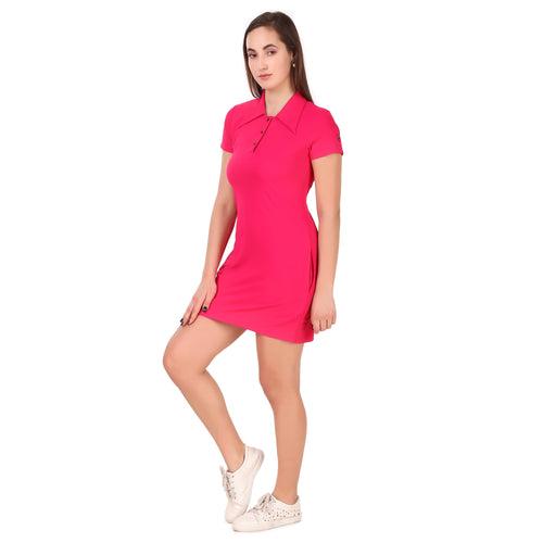 Activewear Collar Neck Dress For Women (Pink)