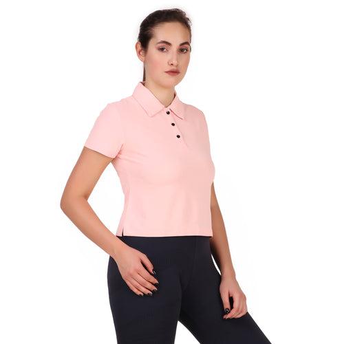 Activewear Polo Crop Top For Women (Light Pink)