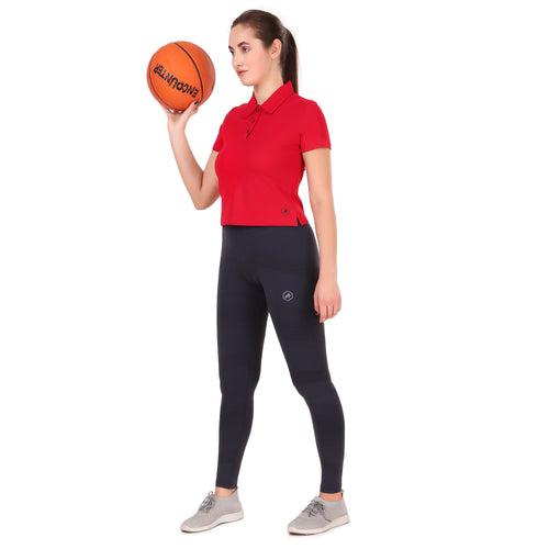 Activewear Polo Crop Top For Women (Red)