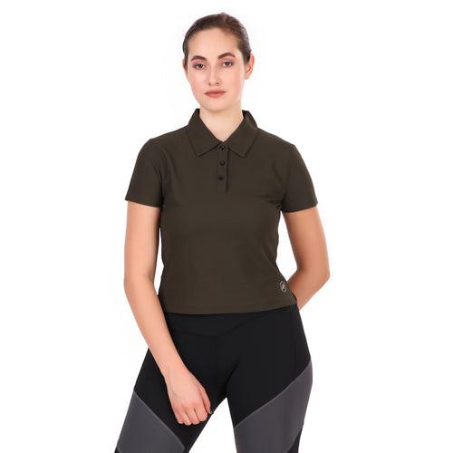 Activewear Polo Crop Top For Women (Olive)