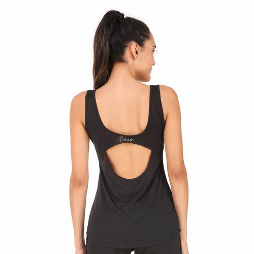 Back Cut-Out Sleeveless Tshirt For Women (Black)