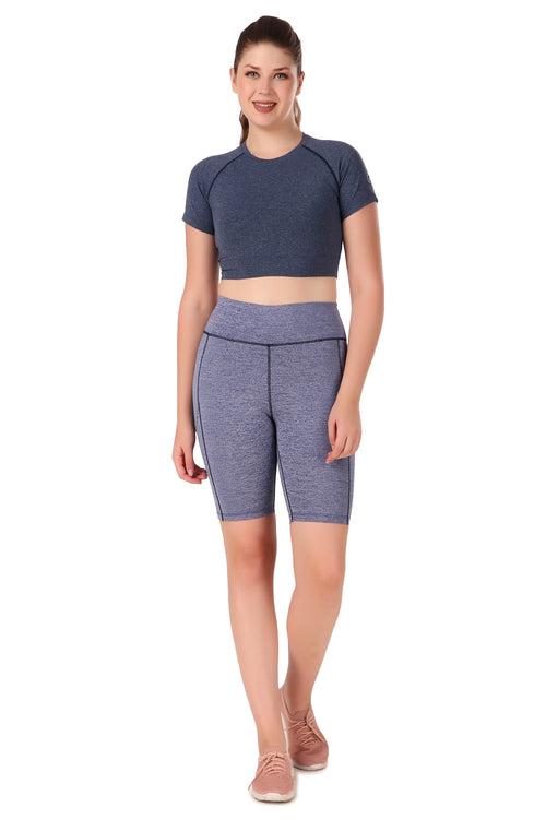 Compression Crop Top For Women (Denim Melange)