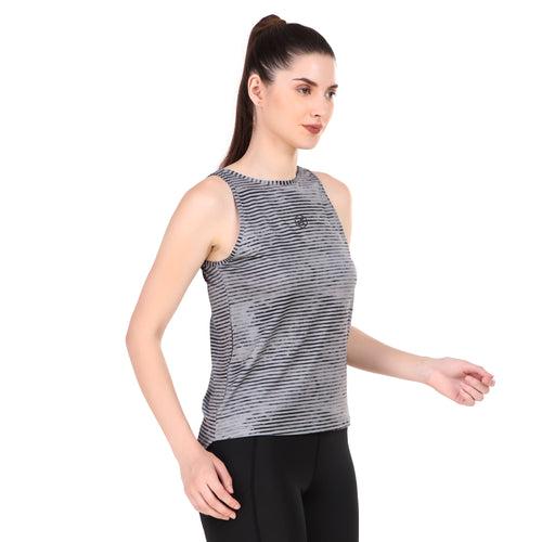 Chic Back Cut Sleeveless Tshirt For Women (Abstract Grey)