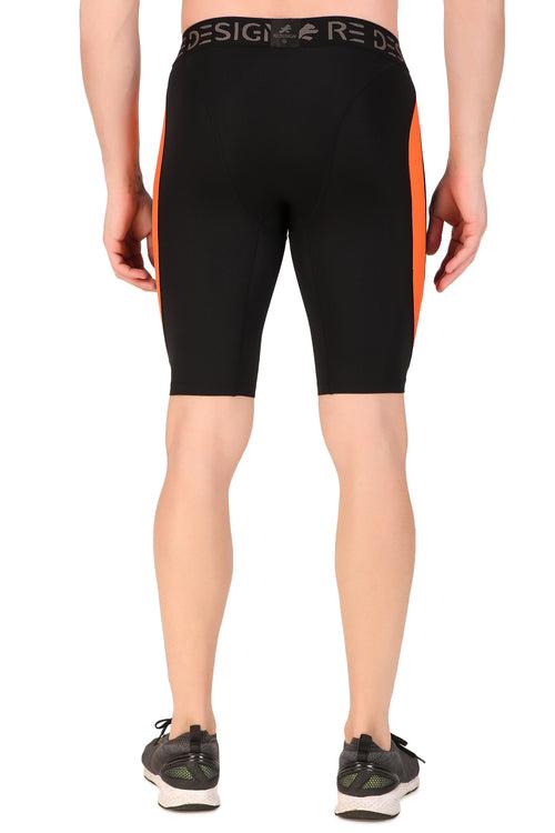 Men's Nylon DC Curve Compression Shorts and Half Tights For Men (Black/Orange)