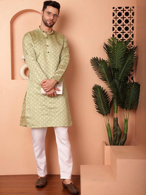 Woven Design Silk Blend Kurta with Pyjama