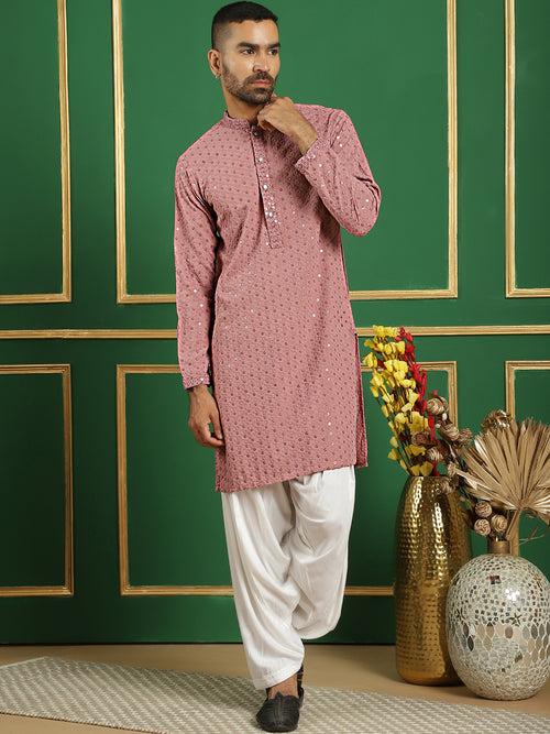 Men Purple Embroidered and Sequence Kurta with Salwar