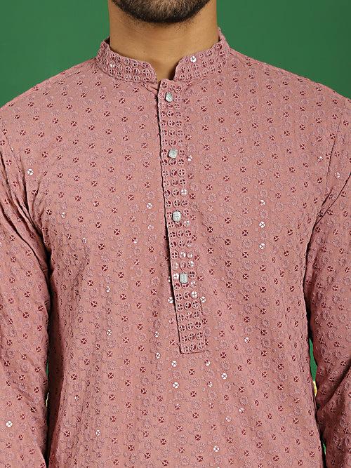 Men Purple Embroidered and Sequence Kurta with Salwar