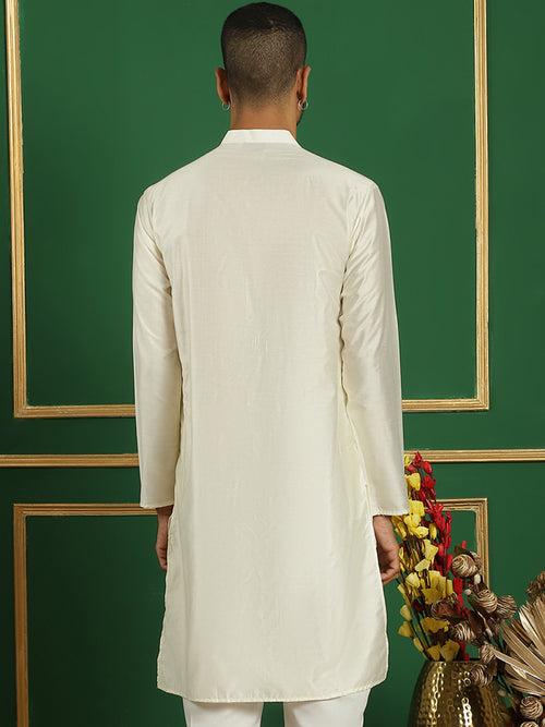 Men Pista Green Embroidered and Sequence Kurtas