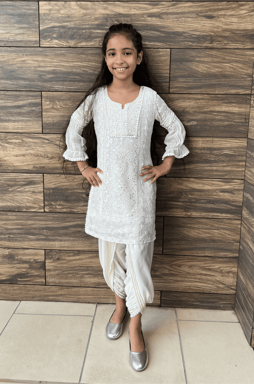 MUM & 'MINI'-MUM - Lucknowi Kurta with Tulip Pants 2.0- OFF WHITE