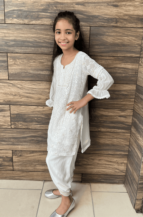 MUM & 'MINI'-MUM - Lucknowi Kurta with Tulip Pants 2.0- OFF WHITE