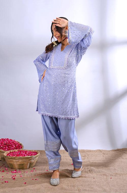 ROOH- Periwinkle Lucknowi Two Piece Set