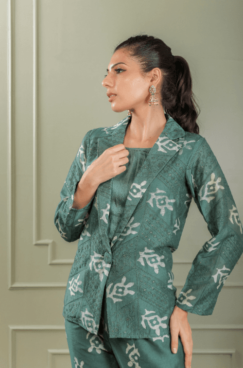 METTLE - Eden Green Batik Print Blazer Set