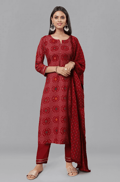 PANAAH - Red Three Piece Kurta Set with Dupatta