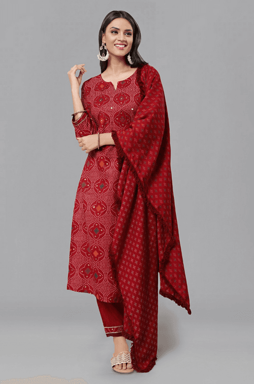 PANAAH - Red Three Piece Kurta Set with Dupatta