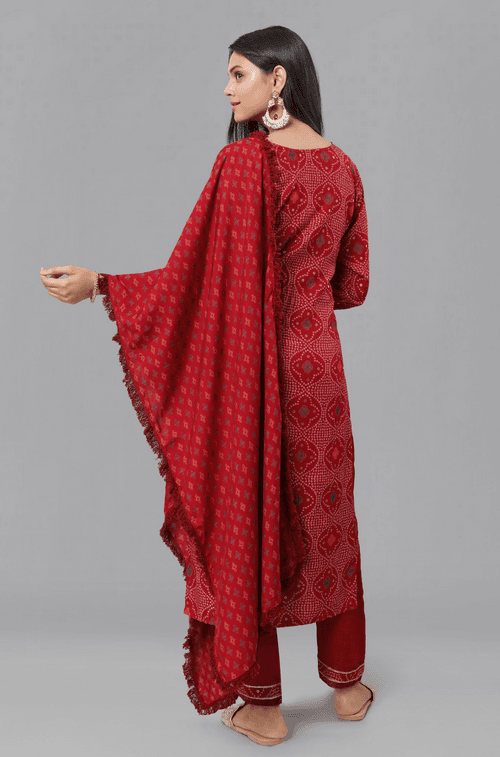 PANAAH - Red Three Piece Kurta Set with Dupatta