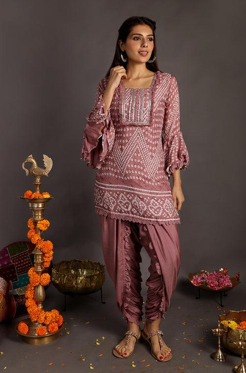 Go Bandhani !!! Rosewood Bandhani Kurta with Dhoti Pants