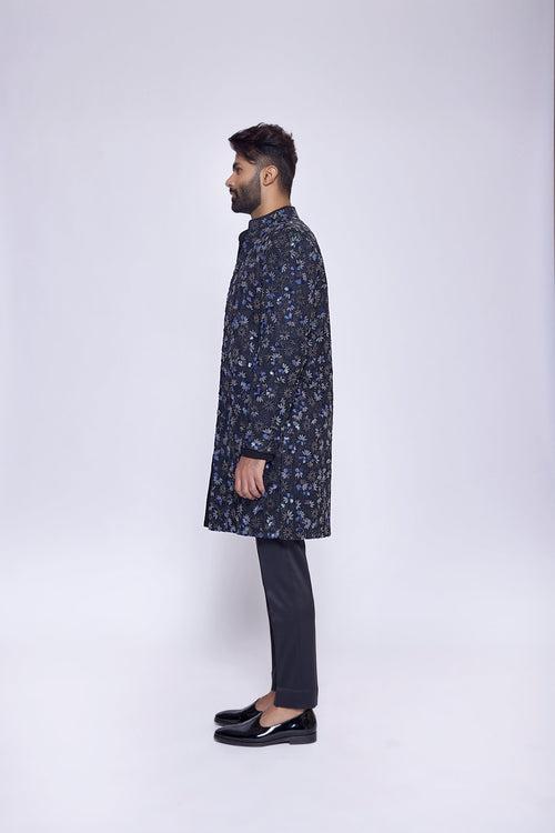 BLACK HAND EMBROIDERED OPEN SHERWANI