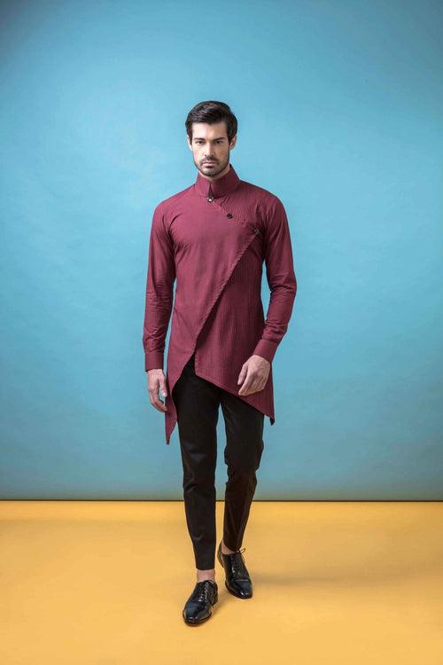 BURGUNDY ANGRAKHA SHORT KURTA