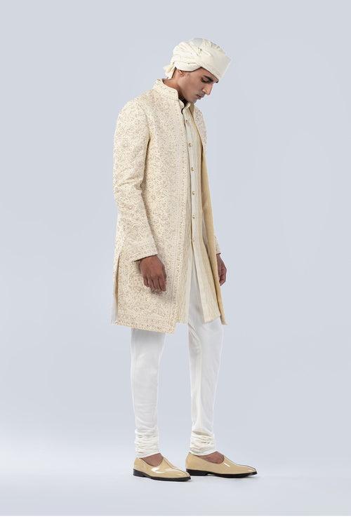 CHAMPAGNE HAND EMBROIDERED OPEN SHERWANI