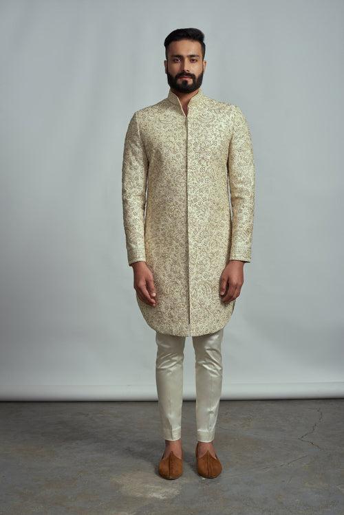 CHAMPAGNE HAND EMBROIDERED SHERWANI