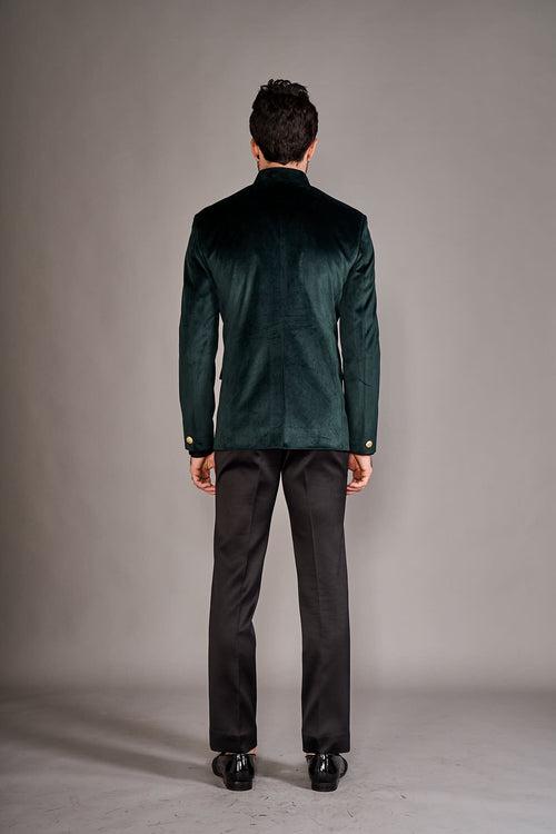 FOREST GREEN VELVET BANDGALA JACKET