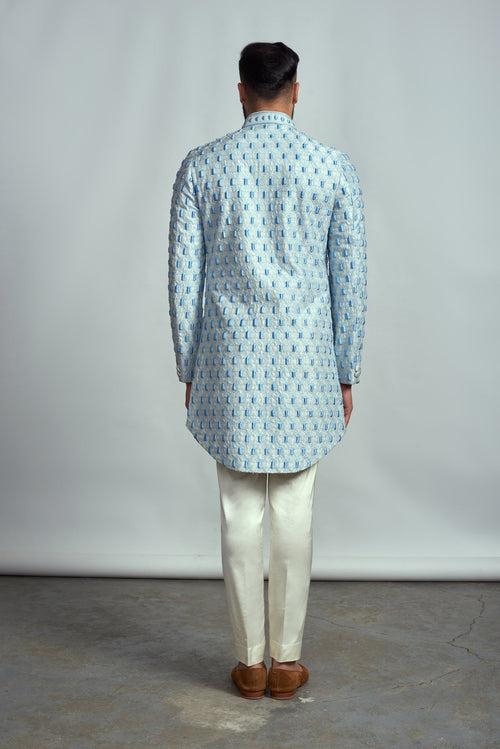 FROZEN BLUE HONEYCOMB SHERWANI