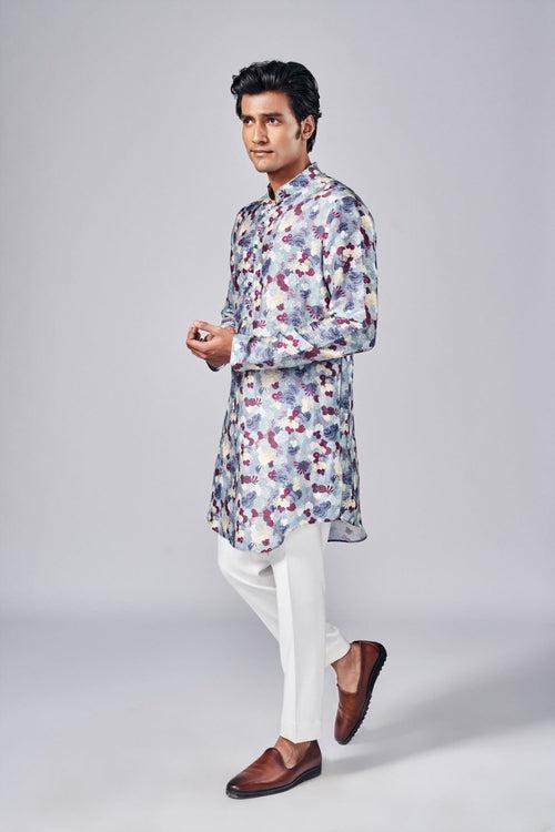 GREY PRINTED KURTA SET