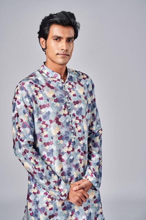 GREY PRINTED KURTA SET