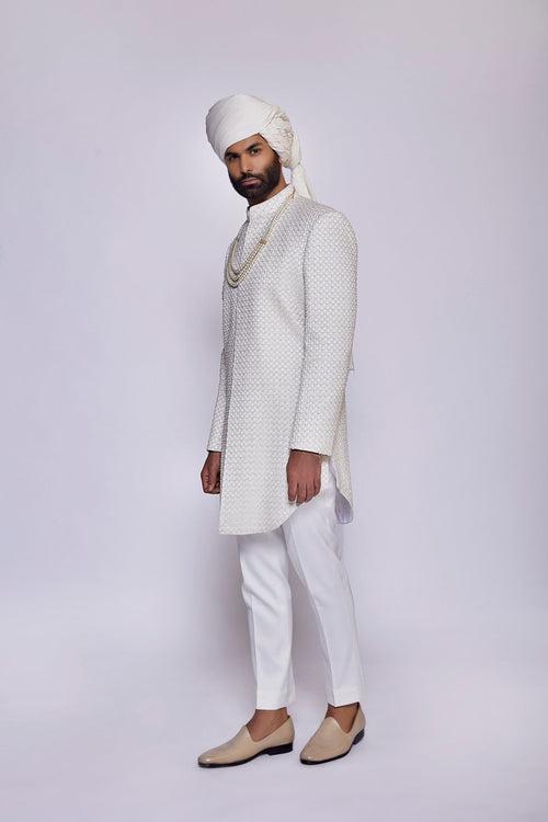 IVORY HAND EMBROIDERED SHERWANI