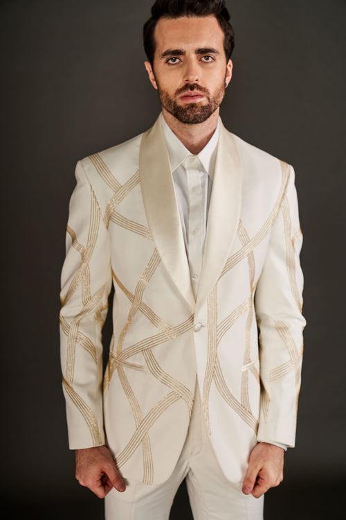 IVORY EMBROIDERED TUXEDO SUIT