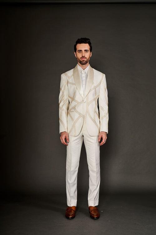IVORY EMBROIDERED TUXEDO SUIT