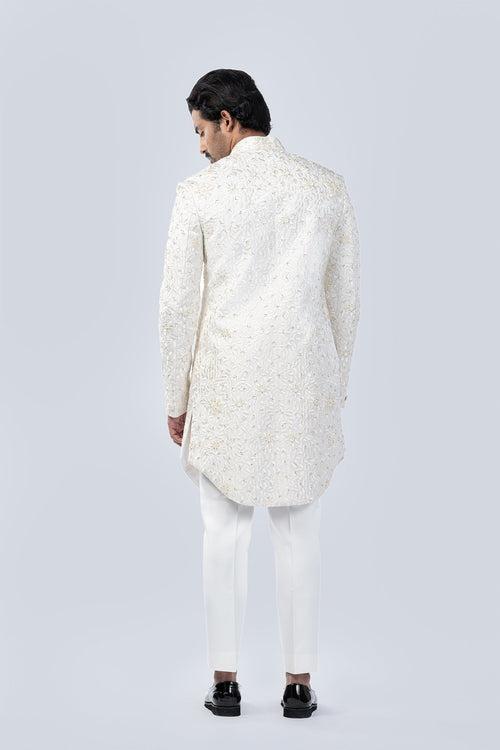 IVORY GEOMETRIC EMBOIDERED SHERWANI