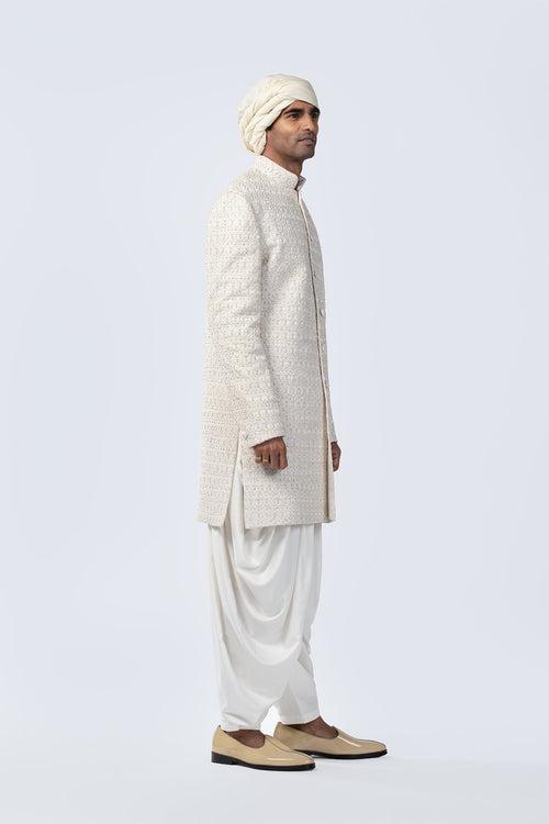 IVORY HAND EMBROIDERED SHERWANI