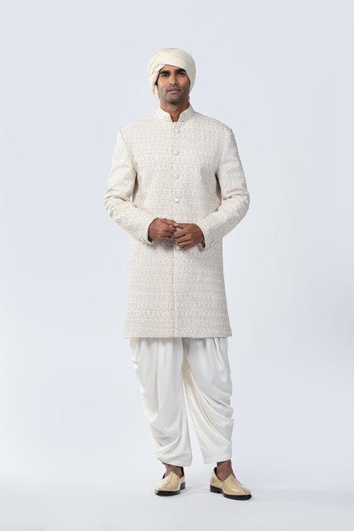 IVORY HAND EMBROIDERED SHERWANI