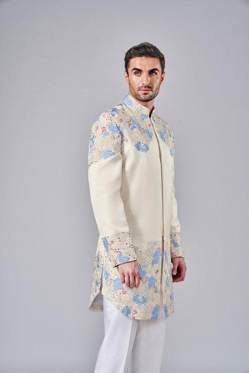 IVORY HAND EMBROIDERED SHERWANI SET