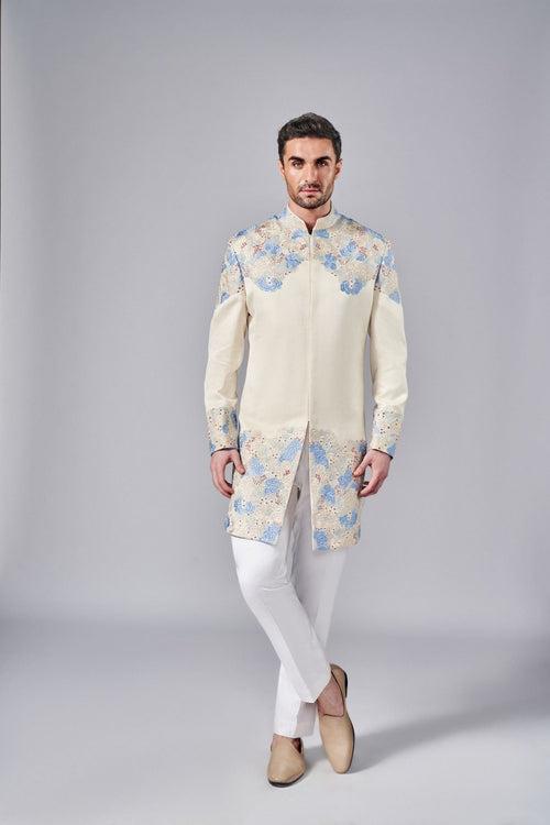 IVORY HAND EMBROIDERED SHERWANI SET