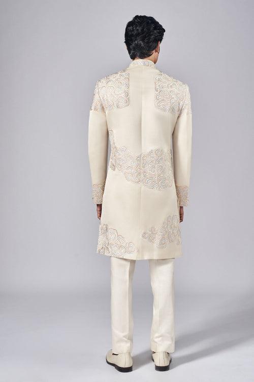 IVORY PLACEMENT HAND EMBROIDERED SHERWANI SET