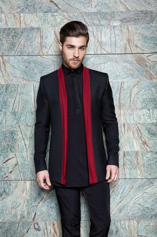 JET BLACK OPEN SHAWL COLLAR SUIT