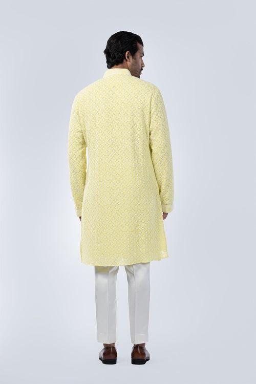 LEMON YELLOW CHICKANKARI KURTA