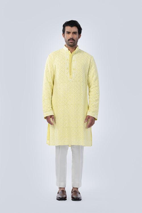 LEMON YELLOW CHICKANKARI KURTA