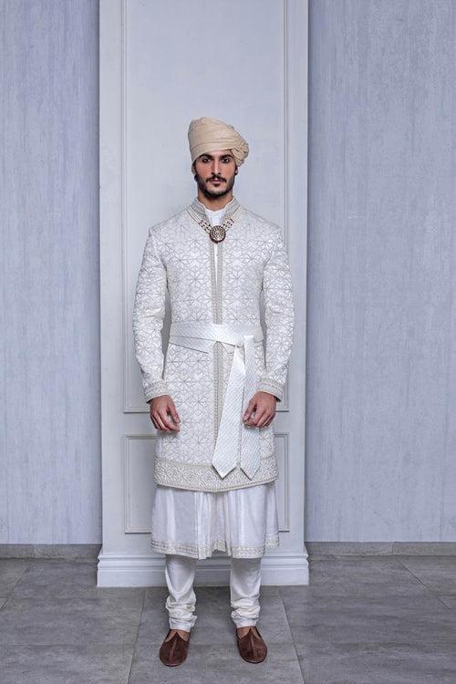 MACAROON SATIN SILK A-LINE SHERWANI