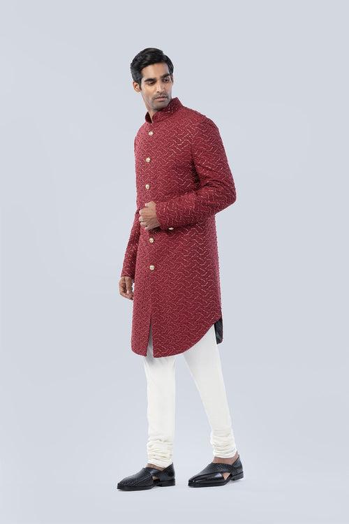 MAROON HAND EMBROIDERED SHERWANI