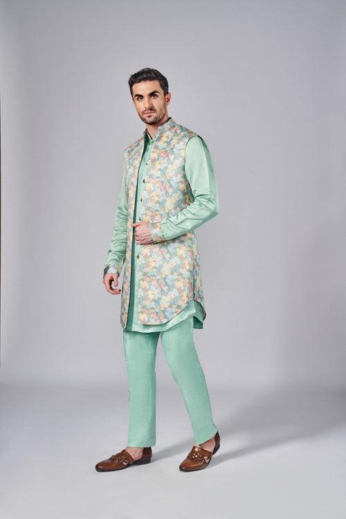 MINT GREEN PRINTED BUNDI SET