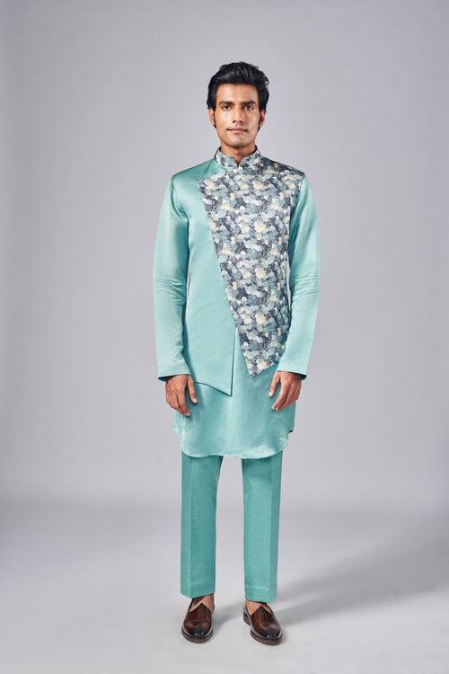 MINT GREEN PRINTED OVERLAP BUNDI SET