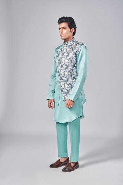 MINT GREEN PRINTED OVERLAP BUNDI SET