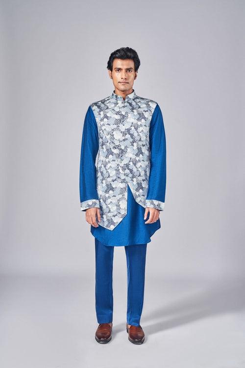 NAVY BLUE PRINTED BUNDI SET