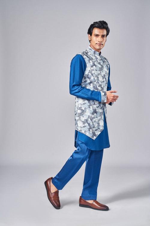 NAVY BLUE PRINTED BUNDI SET