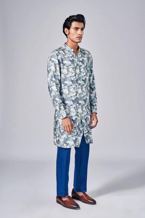 NAVY BLUE PRINTED KURTA SET