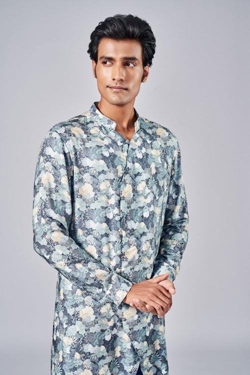 NAVY BLUE PRINTED KURTA SET