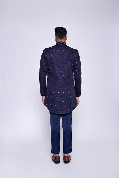 NAVY BLUE HAND EMBROIDERED FUSION JACKET